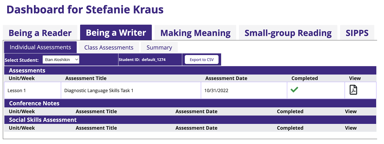 previous teacher report